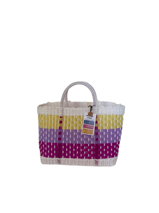 Large Bag White Yellow Purple and Dark Pink